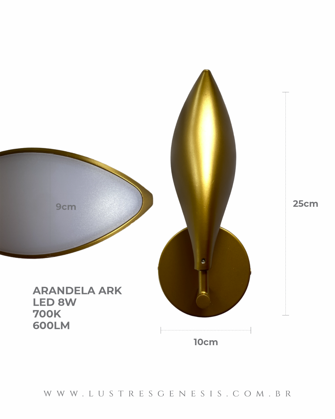 Arandela Moderna de LED Ark Dourada Lustres Genesis loja online de Lustres e Iluminação Decorativa
